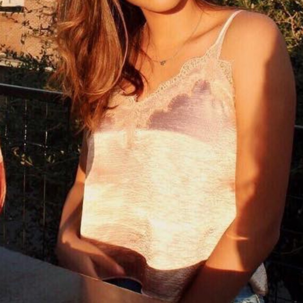 Forever 21 Pink silk Top with lace detailing